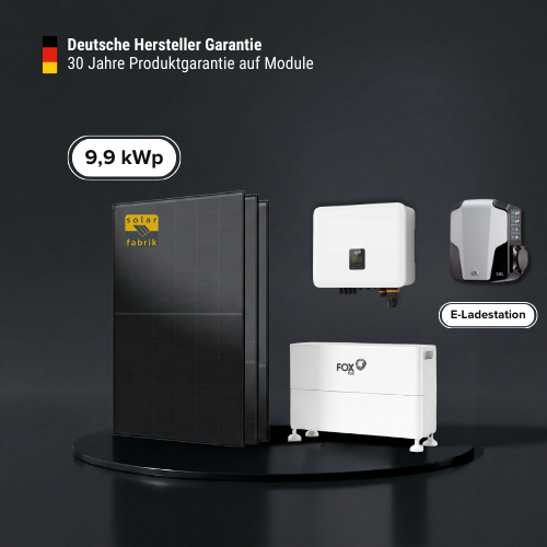 9,9 kWp Solarkomplettpaket mit Fox ESS Speicher 6,4 kWh inkl. E-Auto-Wallbox