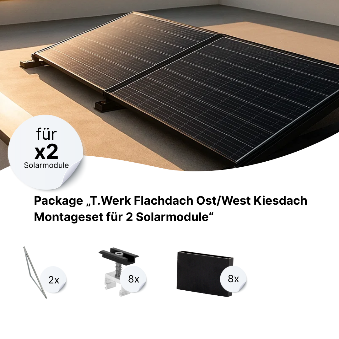T.Werk Flachdach Ost/West Montageset für 2 Solarmodule – hintereinander (TRITON System)