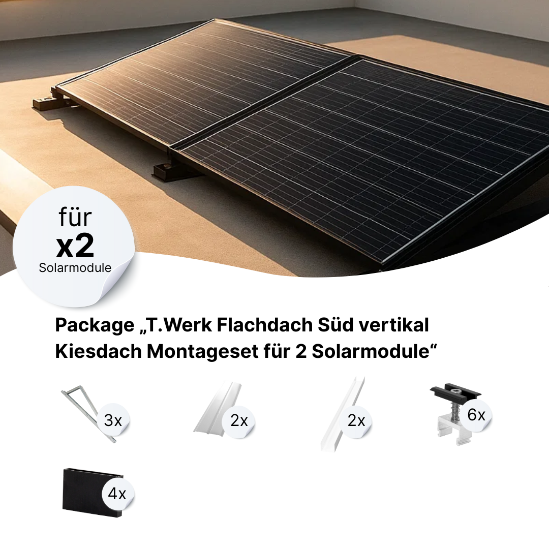T.Werk Flachdach Süd Montageset für 2 Solarmodule – nebeneinander (TRITON System)