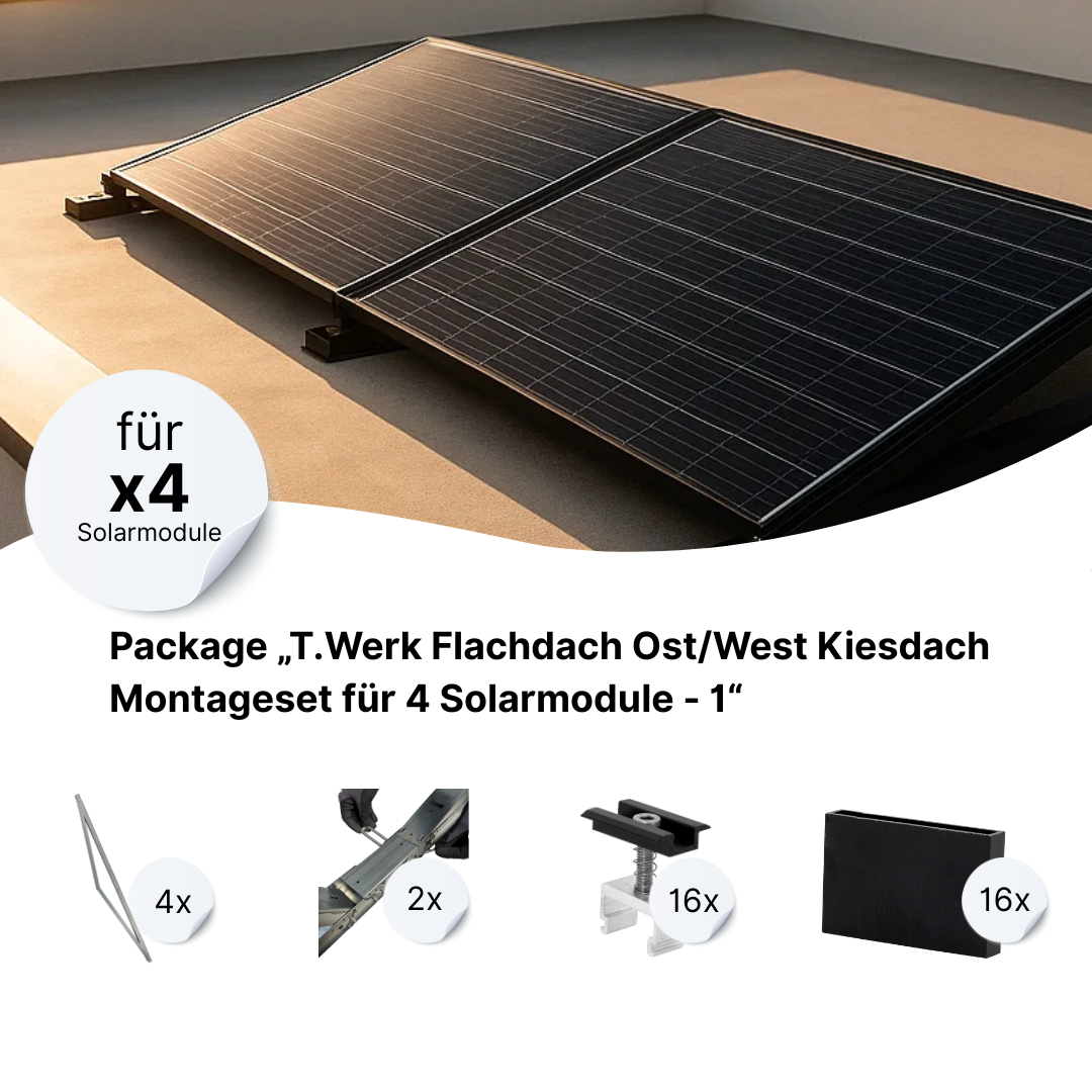 T.Werk Flachdach Ost/West Montageset für 4 Solarmodule – hintereinander (TRITON System)
