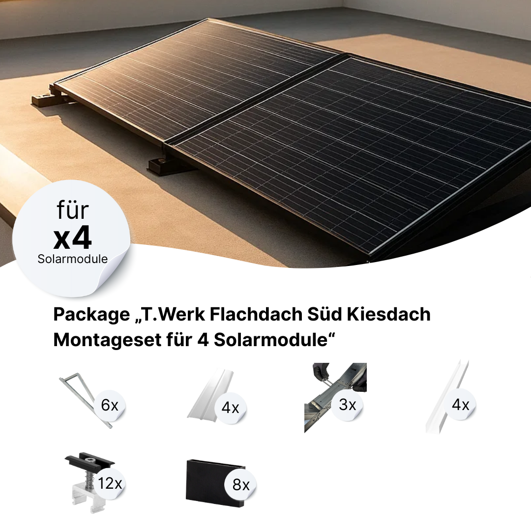 T.Werk Flachdach Süd Montageset für 4 Solarmodule – 2×2 Anordnung (TRITON System)