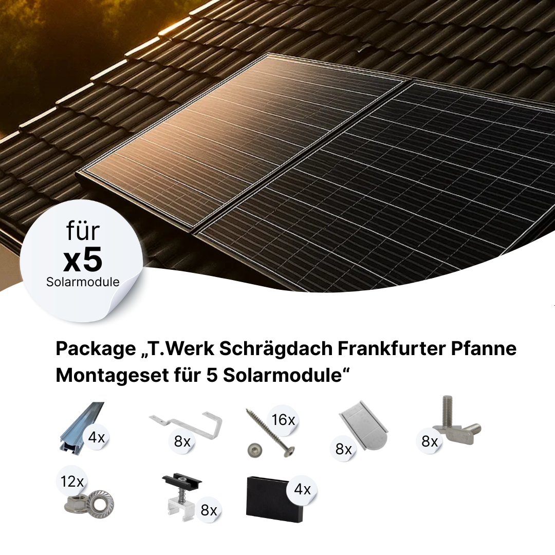 T.Werk Schrägdach Frankfurter Pfanne Montageset für 5 Solarmodule