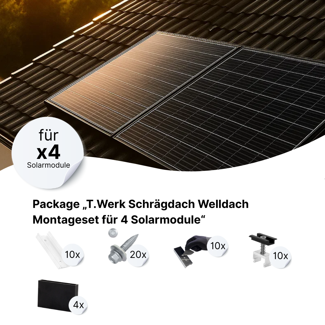 T.Werk Schrägdach Trapez Montageset für 4 Solarmodule übereinander