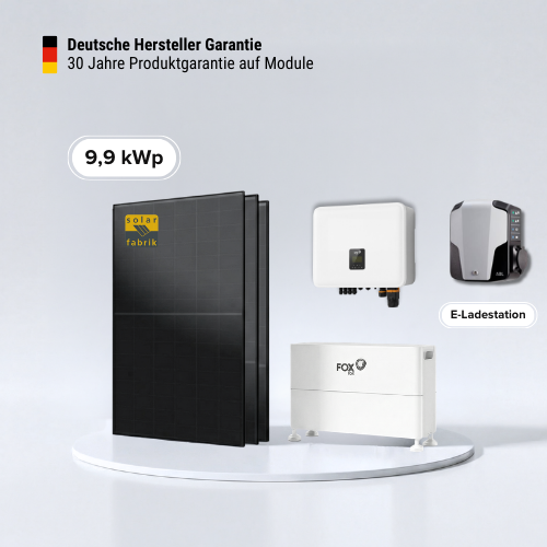 9,9 kWp Solarkomplettpaket mit Fox ESS Speicher 6,4 kWh inkl. E-Auto-Wallbox