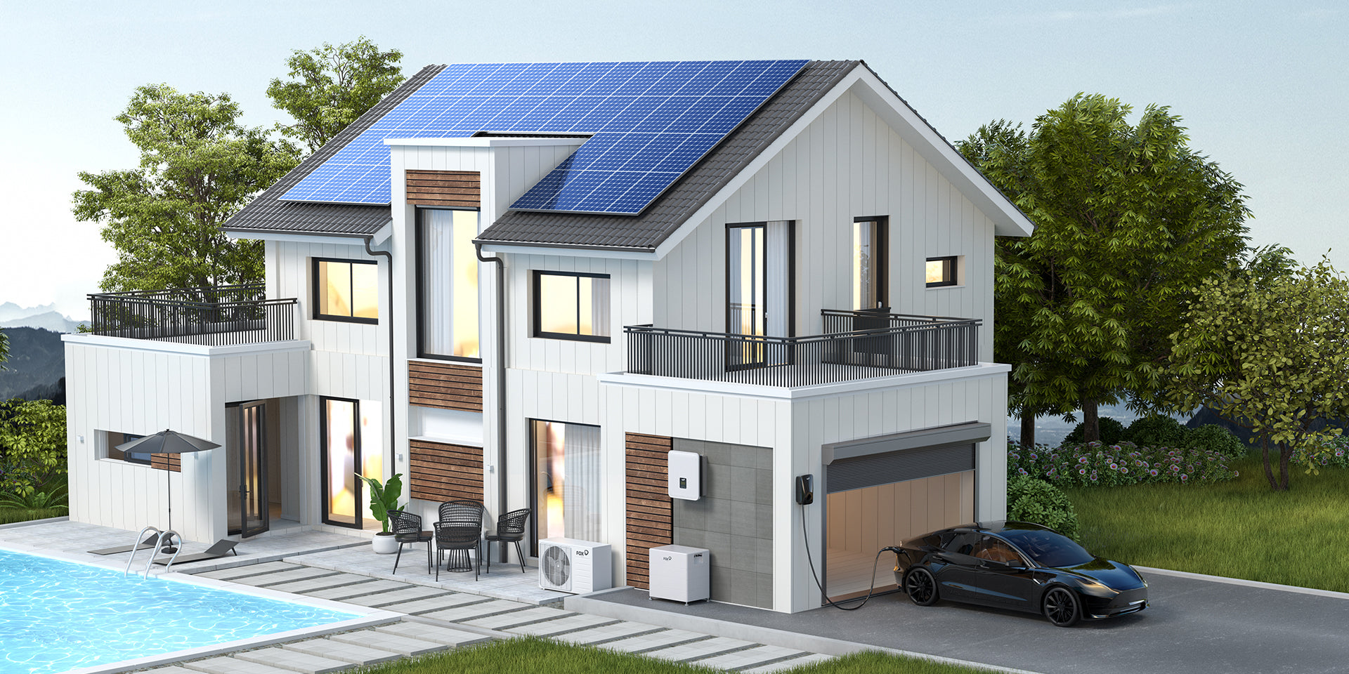 Solarkomplettpaket 8,1 kWp – Solarfabrik Full Black-Module – Fox ESS EQ3300 Speicher 6,4 kWh – Fox ESS H3-8.0 Smart Wechselrichter inkl. E-Auto-Wallbox