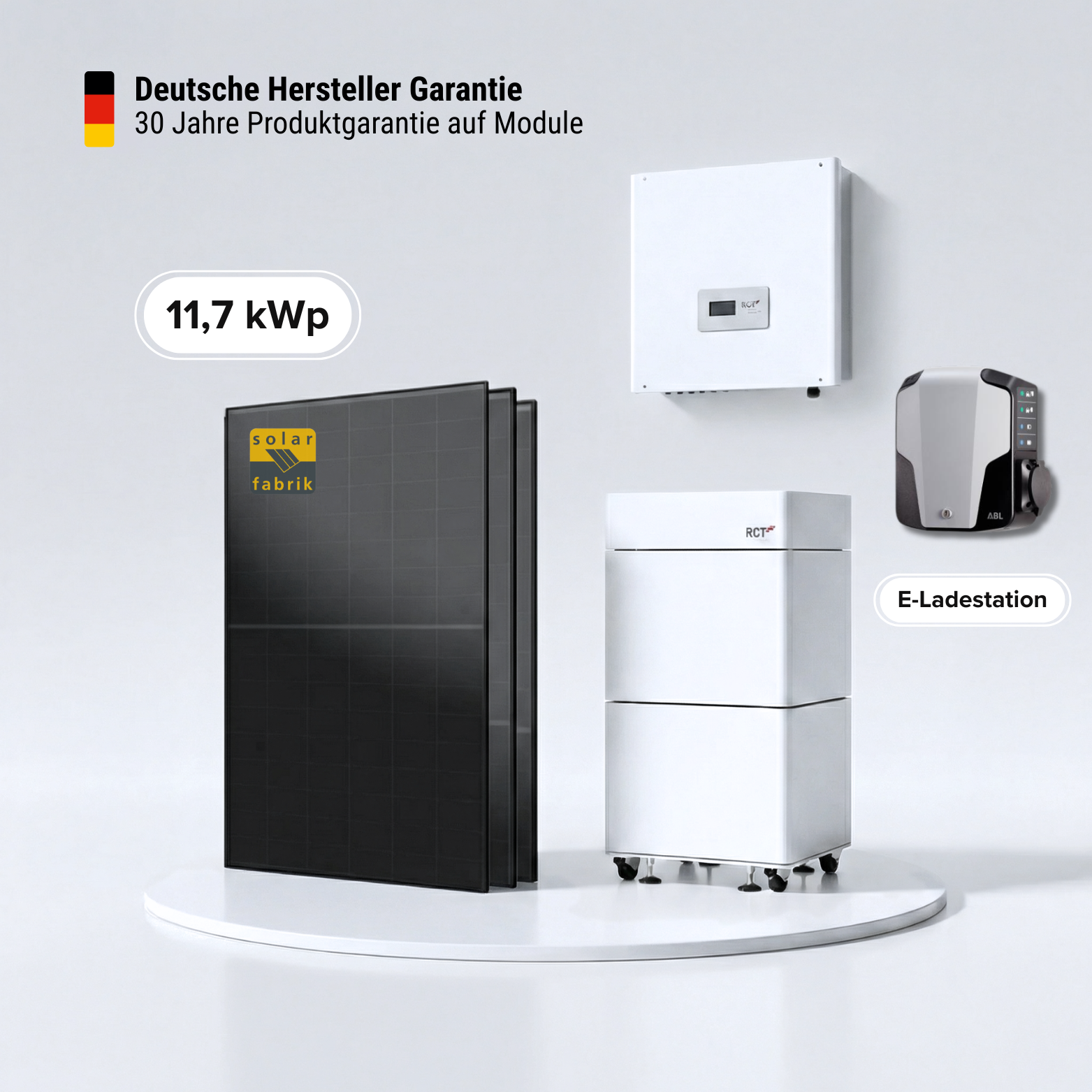 Solarkomplettpaket 11,7 kWp mit 7,6 kWh Rct Speicher & Walbox  Made in Germany